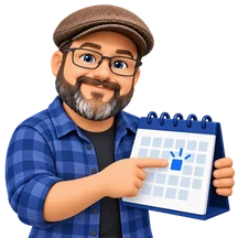 Matthew pointing to a date on a calendar.