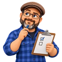 Matthew thoughtfully reviewing a clipboard.